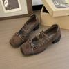French Cross-strap Mary Jane Shoes Female Gentle Lady Thick Heel Square Head Light Mouth Bow Small Leather Shoes Retro Single Shoes