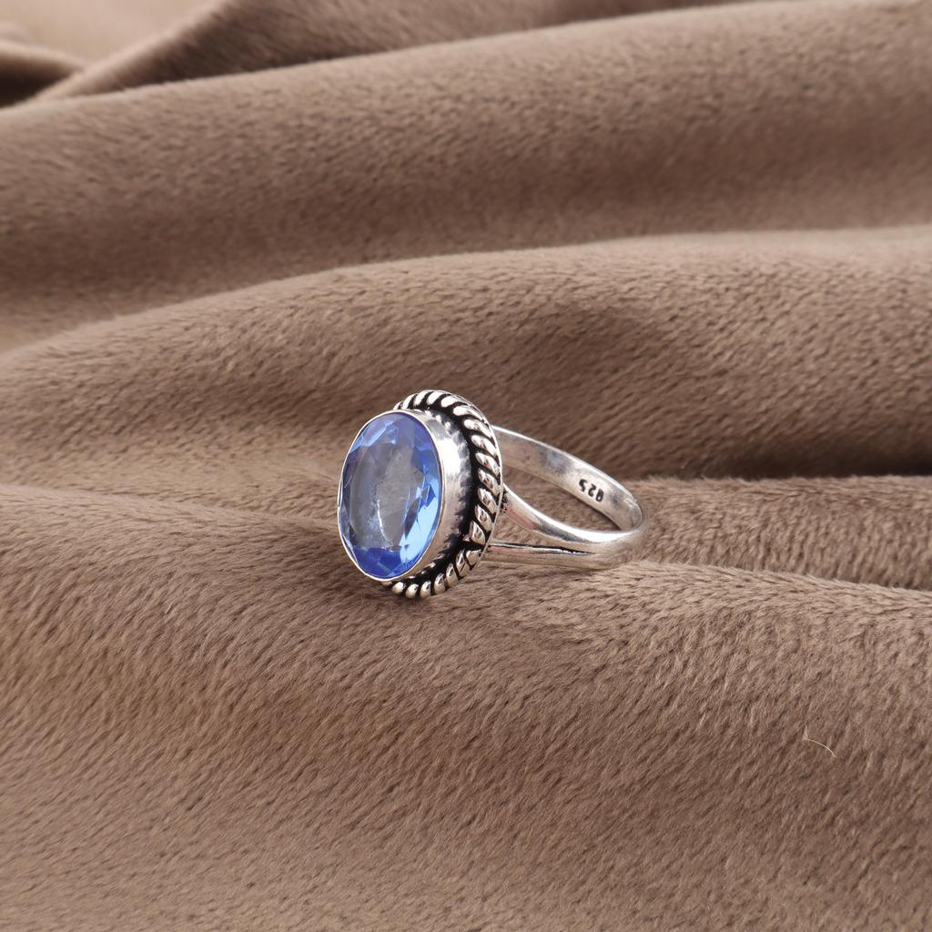 Pierre précieuse Tanzanite Argent Sterling 925 Bijou Statement Bague pour Femme Cadeau d'Anniversaire pour Épouse RR-84-11