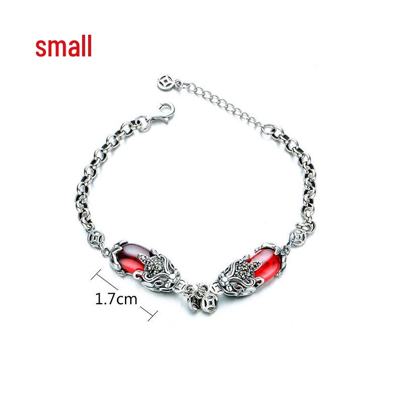 S925 Sterling Silver Garnet Red Pixiu Bracelet - Retro Ethnic Style, Unisex, Wealth Attraction 925 Sterling Silver