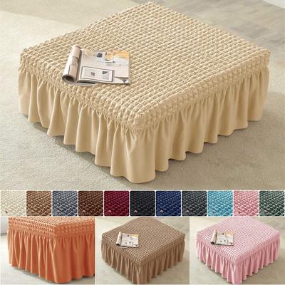 1PC Rectangle Seersucker Ottoman Cover Solid Color Elastic Sofa Footrest Slipcovers with Skirt Footstool Cover for Living Room