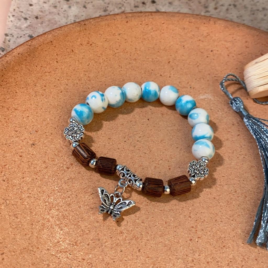 Highquality Ceramic Butterfly Bead Bracelet Classic Retro Style Elegant Womens Wristwear