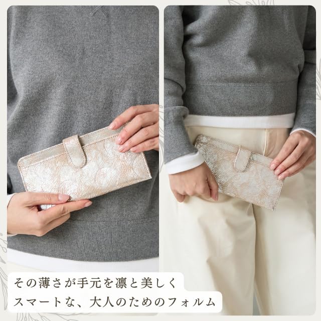 ZUCCHERO Slim Women's Long Wallet, Genuine Leather, Slim Billfold, Made in Japan, 55492 [Video], Silver