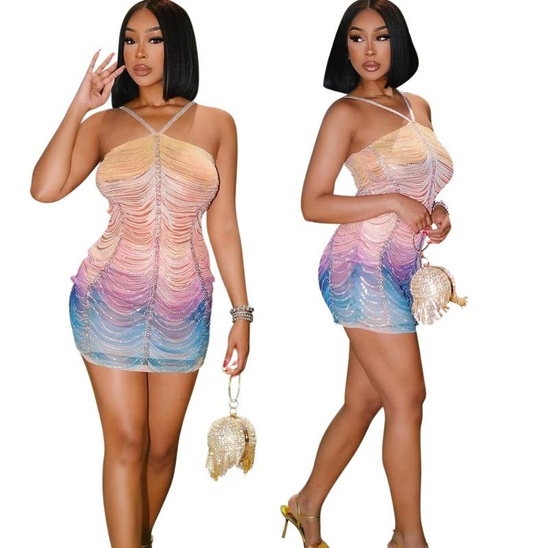 Women's Sexy Halter Hot Drill Bag Hip Slim-fit Short Dress Fashion Casual Party Dress
