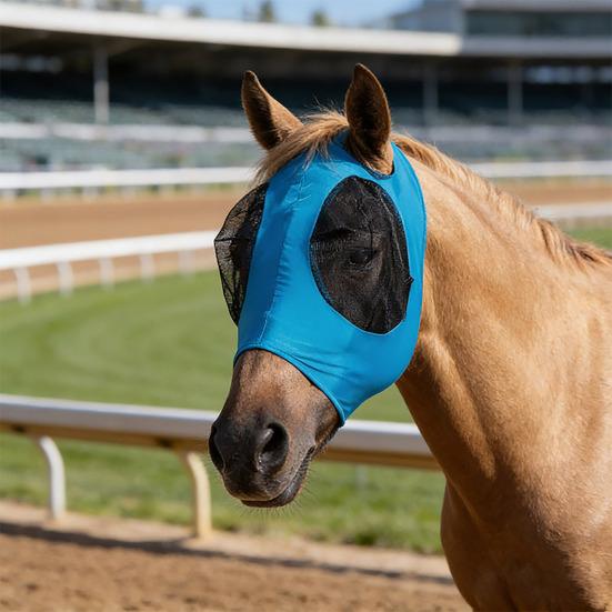 Horse Fly Face Guard with Ears Adjustable Half Face UV Protection Cover Breathable Fine Mesh Equine Fly Face Guard