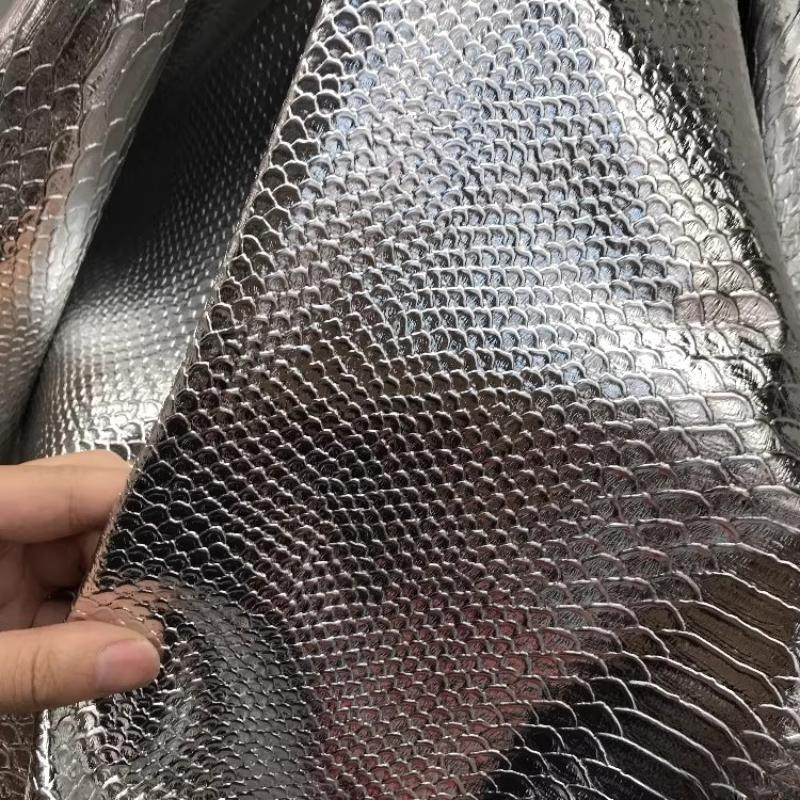100x137cm Leather Dragon Scale Metal Fabric Artificial PU Eco-friendly Soft Fabric For handmade DIY Background Wall Hard Bag