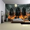 Dark Knight Tapestry, Armored Riders On Horseback In Fire and Moonlight, Gothic Fantasy Wall Art for Bedroom Living Room Decor
