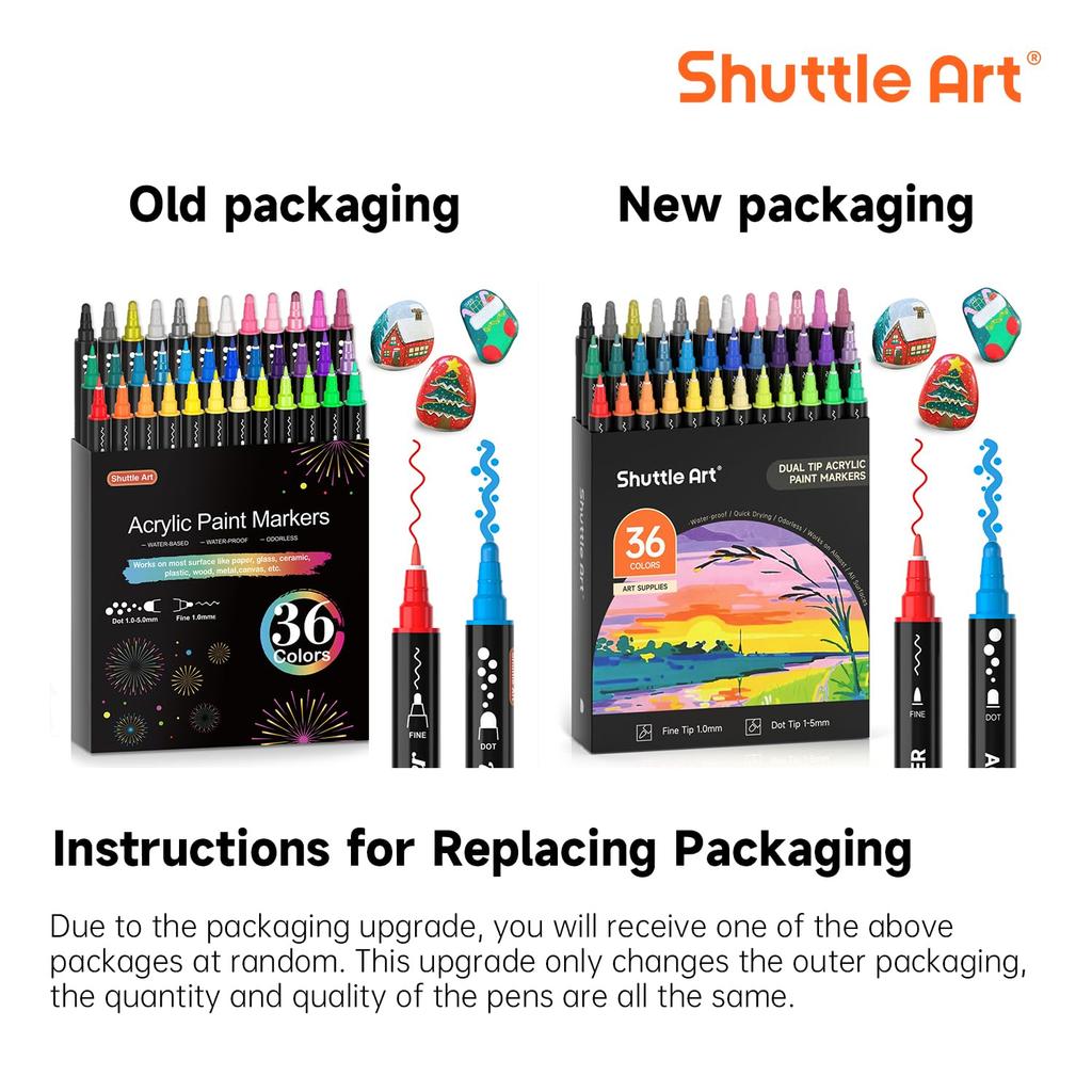 Shuttle Art Acrylic Dot and Fine Tip Twin Pen 36 and Metallic for Writing On and Perfect for DIY and Art Markers, Set, Colors, Water-Based,