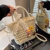 Chic Handcrafted Woven Bag Stylish Rattan Tote With Floral Print And Scarf