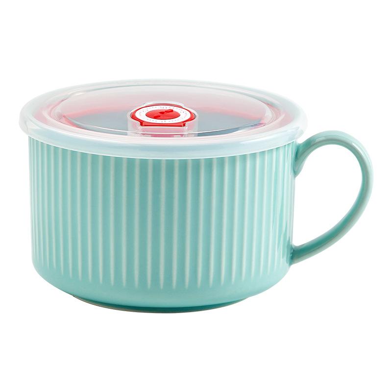 Nordic Ceramic Noodle Bowl with Lid Single Ear Design for Home Office Student Dormitory