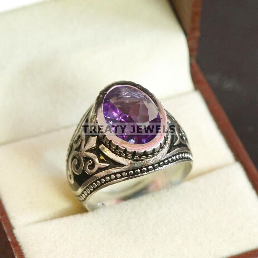 Alexandrit Oval geschliffen Edelstein mit 925er Sterling Silber Ring für Herren #A620 JL375656839631