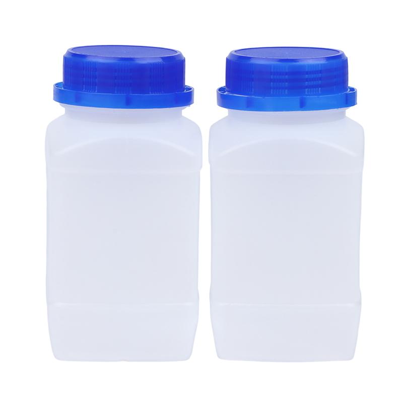 2 Piezas 250/500/800ml Blanco Plástico HDPE Vacío Cuadrado Botella Botella de Reactivo Laboratorio Muestras Frascos Antirrobo Azul Tapa de Rosca