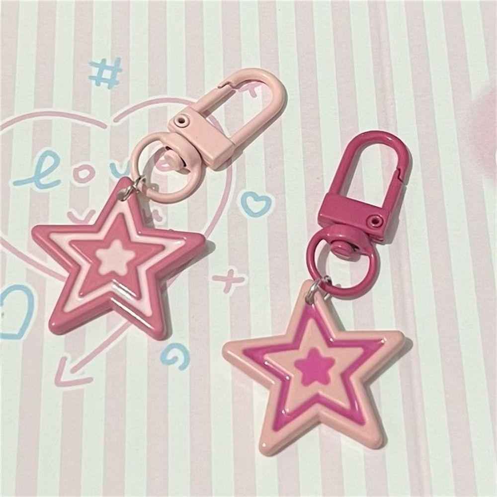 Cool Sweet Y2k Star Key Chains Rose Red Pink Star Keyring Five-Pointed Star Pendant  Car Ornaments