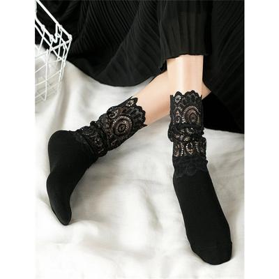 Sexy Lace Floral Mesh Socks Women Black Transparent Short Cotton Sock For Ladies Elastic Retro Cute Socks Female New
