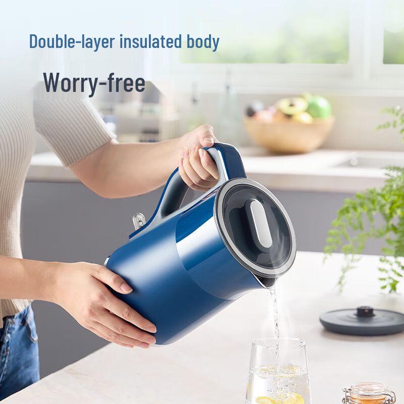 Mofei Silent Electric Kettle, Double-Layer Anti-Scald with Seamless Inner Liner 304 MR6072 211*150*250mm синий
