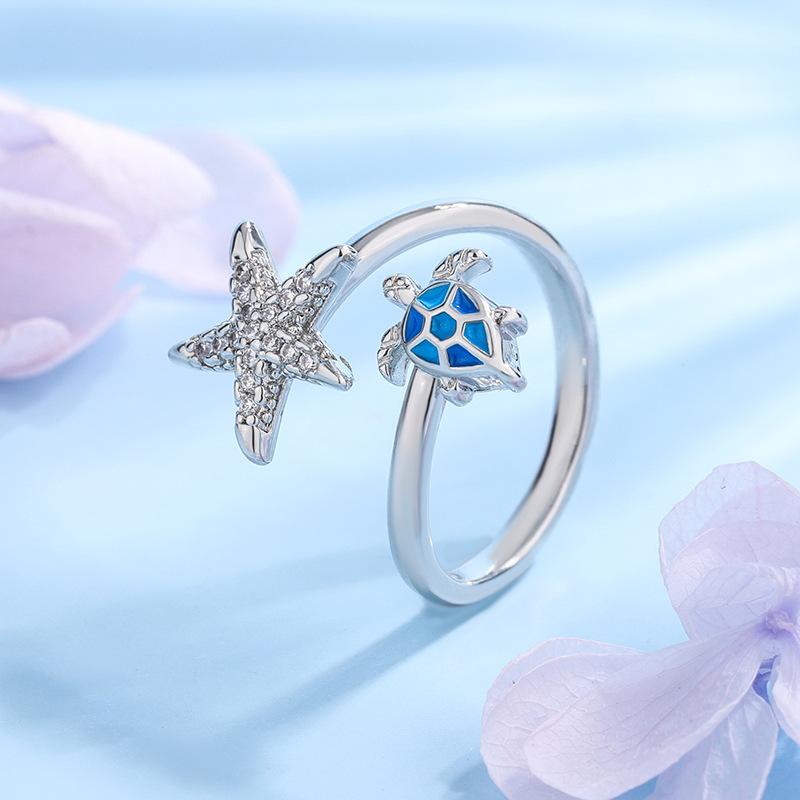 

New Fashion Temperament Star Blue Turtle 925 Sterling Silver Jewelry Personality Animal Opening Rings R386 серебряный