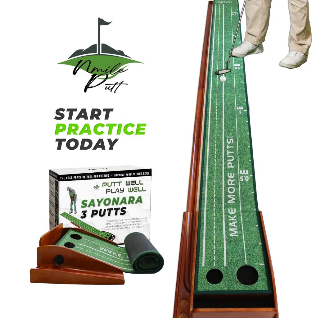 NMILE Putter Practice Mat Putter Mat Practice Equipment Golf Practice Equipment Training Automatic Ball Return Function Smooth Slope 3m Beginners