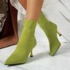 Frühling Herbst Damen Knöchelhohe Stiefel Zum Hineinschlüpfen Grüne Chelsea Boots Damen Luxus Stretch-Stoff Damen Socken Schuhe Spitze Hohe Absätze