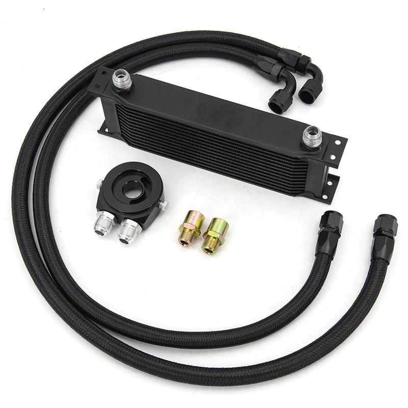 13 Rows Oil Cooler Kit AN10 Transmission Oil Cooler Kit Oil Filter Adapter With Nylon Stainless Steel Braided Hose