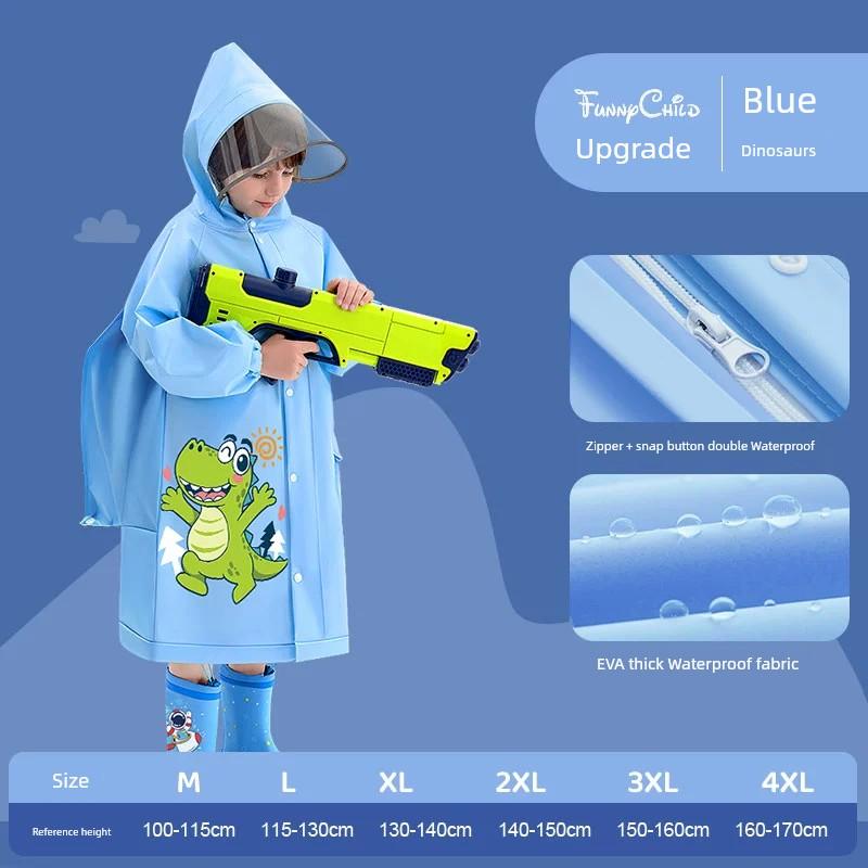 Children's Raincoat for Boys and Girls, Winter Long Raincoat for Primary School Students with Backpack Space, Full-Body Waterproof Poncho for Older