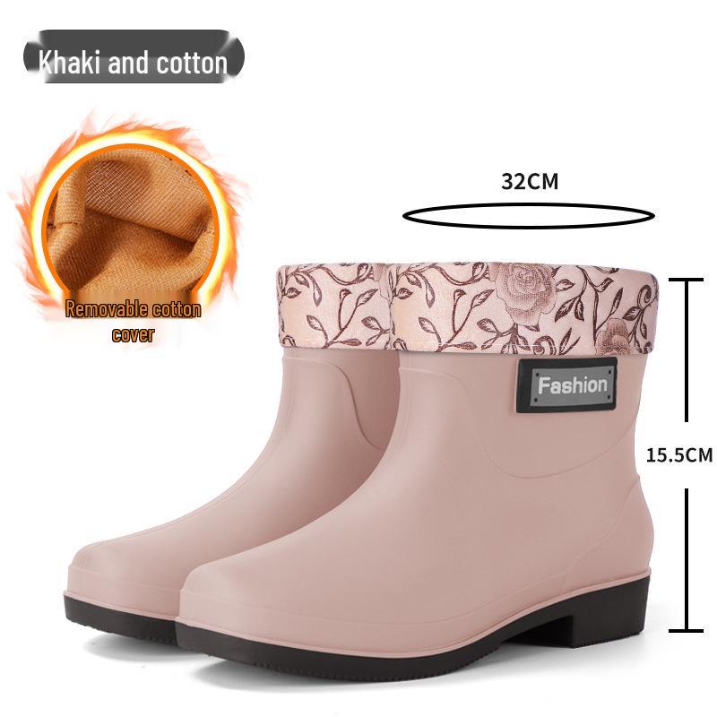 Women's British Fashion Mid-Calf Waterproof Rubber Rain Boots - Non-Slip, Warm Frosted Overshoes for Kitchens and More
