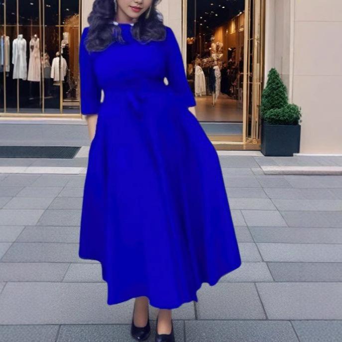 Spring women's clothing new fashion temperament lace-up waist large size pendulum African long dress dress