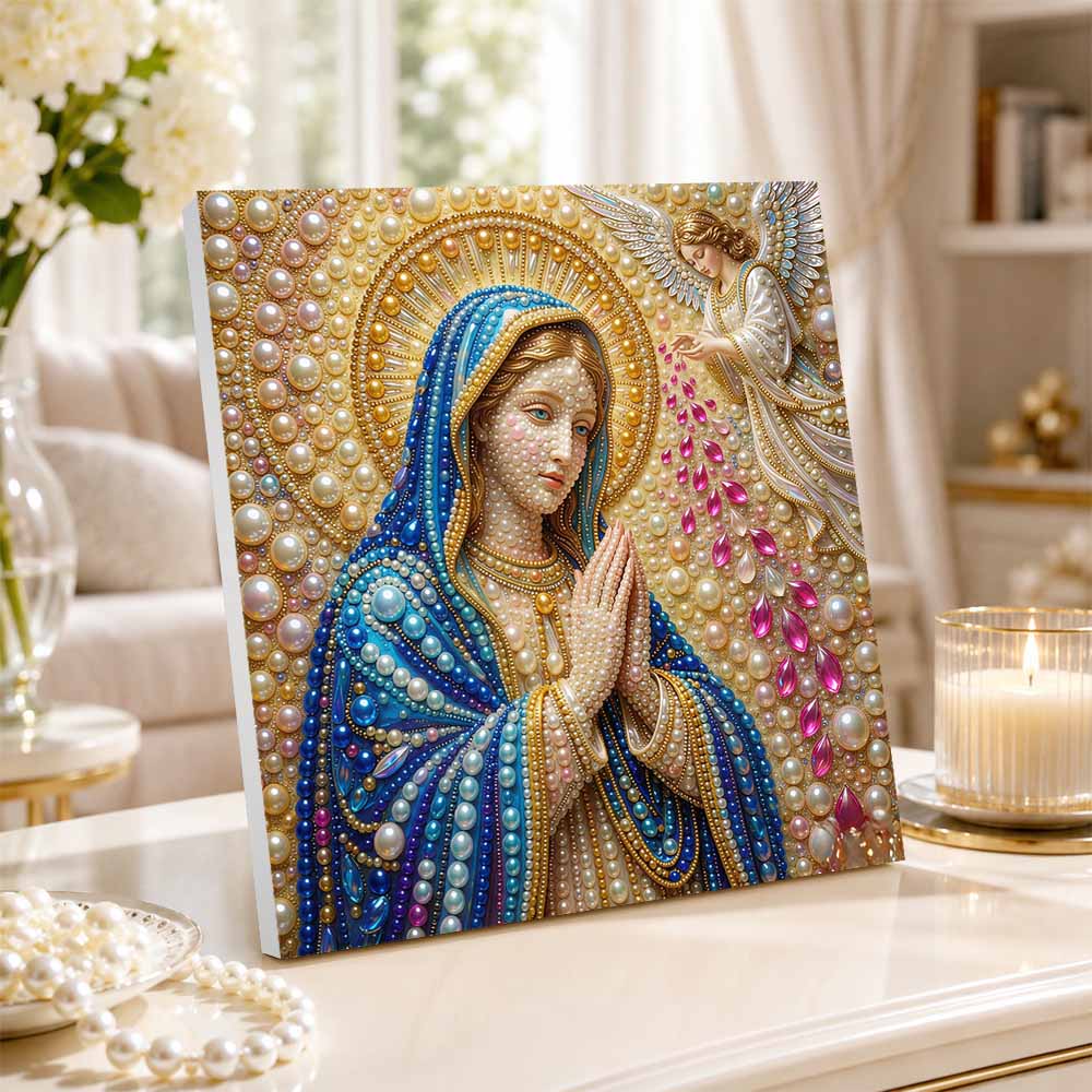 Pearl Painting 5D DIY Decorative Painting. Virgin Mary and Angel Theme. Elegant Birthday Gift. Handmade Craft Art Painting