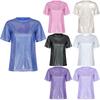 Ladies Sparkling Round Neck Tops Shiny Short Sleeve T-Shirt Casual Fashion Clubwear Rave Party Tops