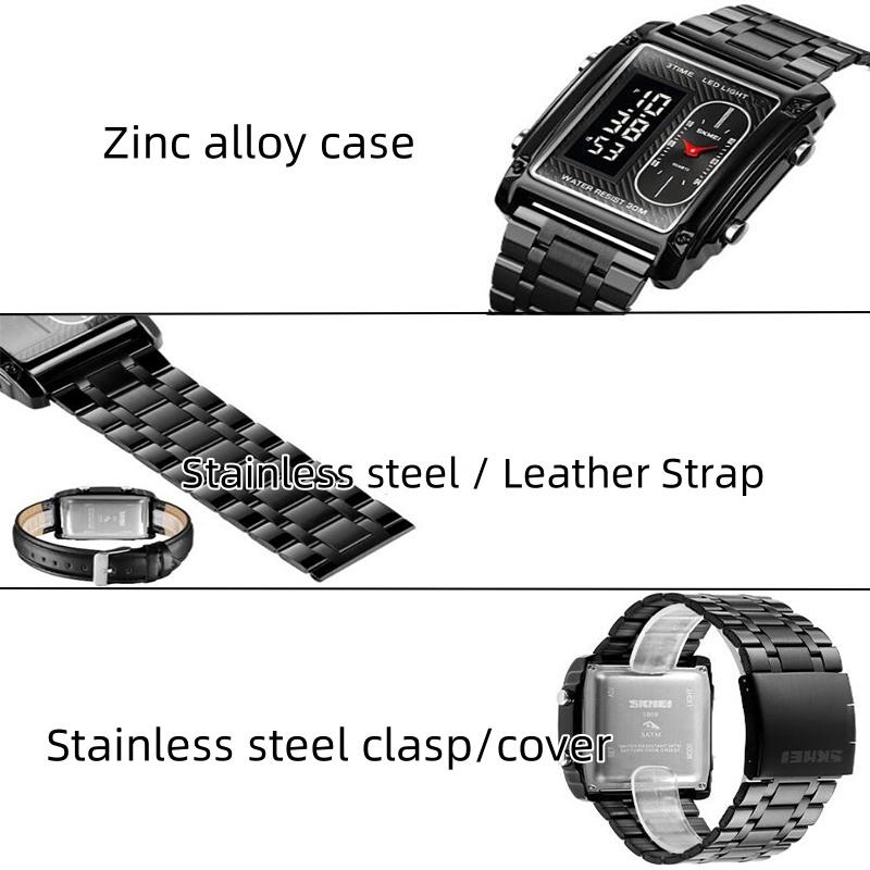 Skmei Three Time Zones Men's Digital Sport's Watches LED Waterproof Chronograph Quartz Wristwatch Male Alarm Clock