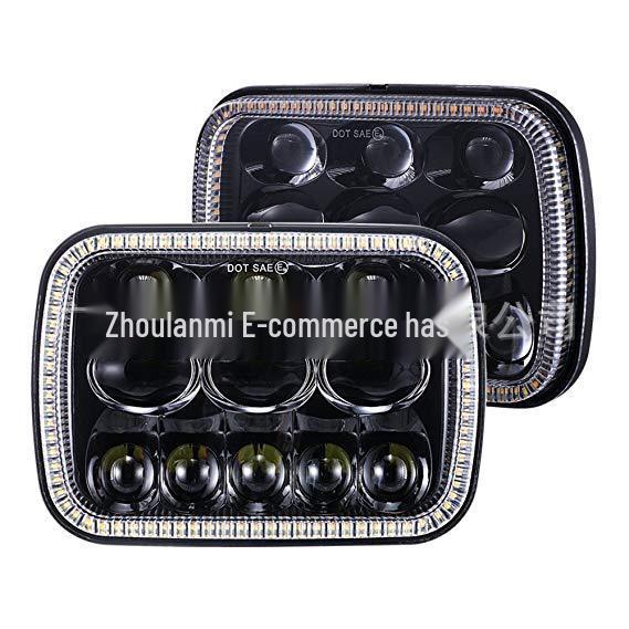 

69W 5x7 Wrangler Headlight with Halo LED, 7-Inch Square Truck Work Light Black Reflector Cup