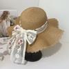 Summer new embroidered bow big brim straw hat women's seaside cover full face sunshade sunscreen hat straw sun hat