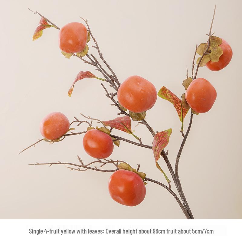 7-Head Persimmon Branch Ikebana Ornament: Artificial Ruyi Persimmon for Living Room or Dried Flower Display