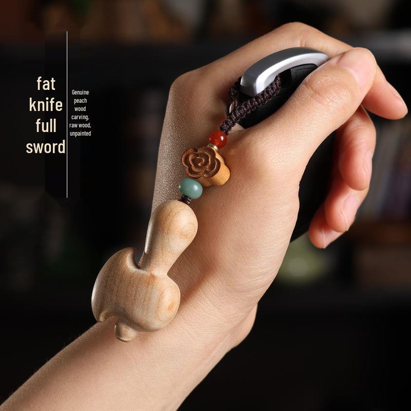 Natural Peach Wood Broadsword and Axe Keychain Pendant for Men and Women