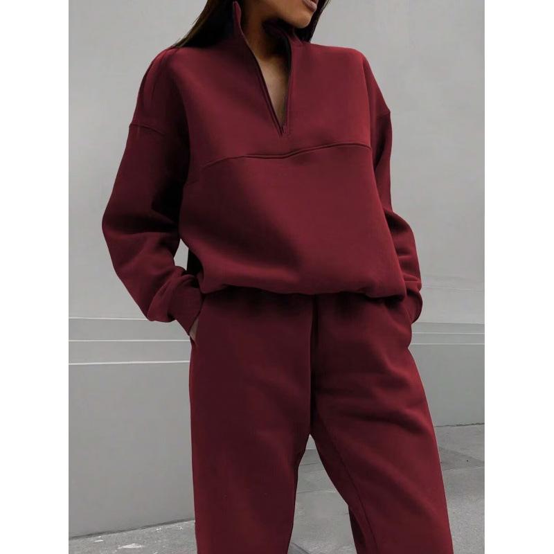 European-American Women's Thick Hoodie & Long Pants Two-Piece Set