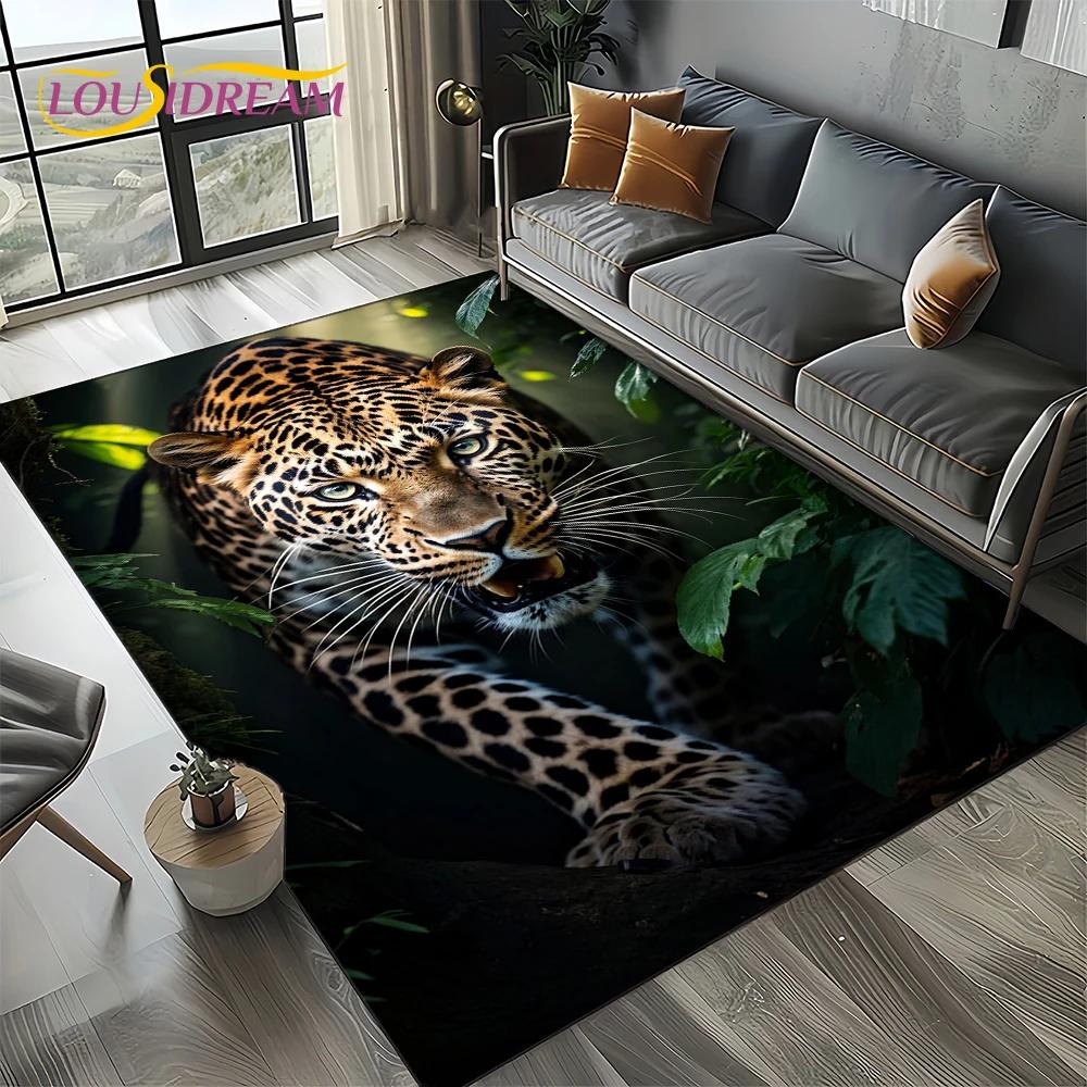 Wilder Tiger Löwe Leopard Biest Tier Wildtier Cartoon Teppich Teppich für Wohnzimmer Schlafzimmer Sofa Dekoration, Rutschfeste Bodenmatte