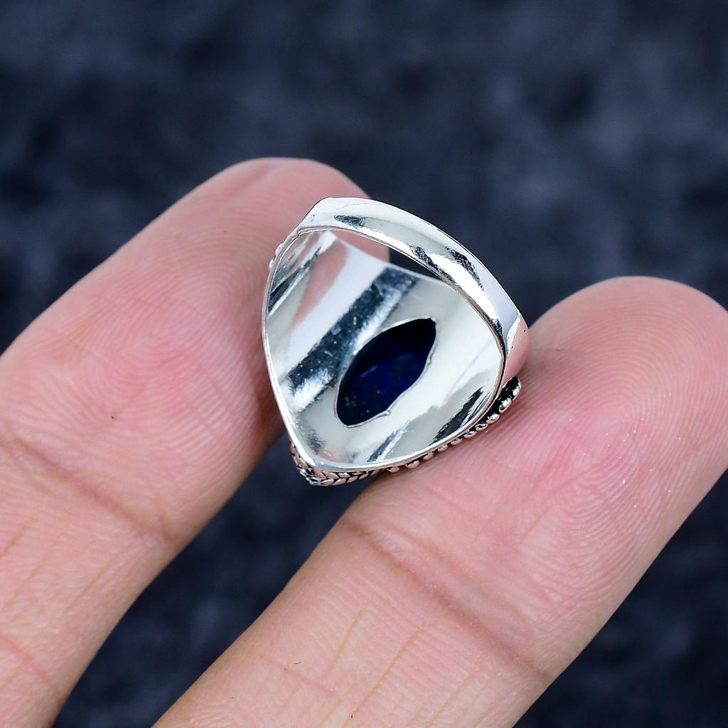 Lapis Lazuli Gemstone Handmade 925 Sterling Silver Jewelry Ring Size 6 MM-3438