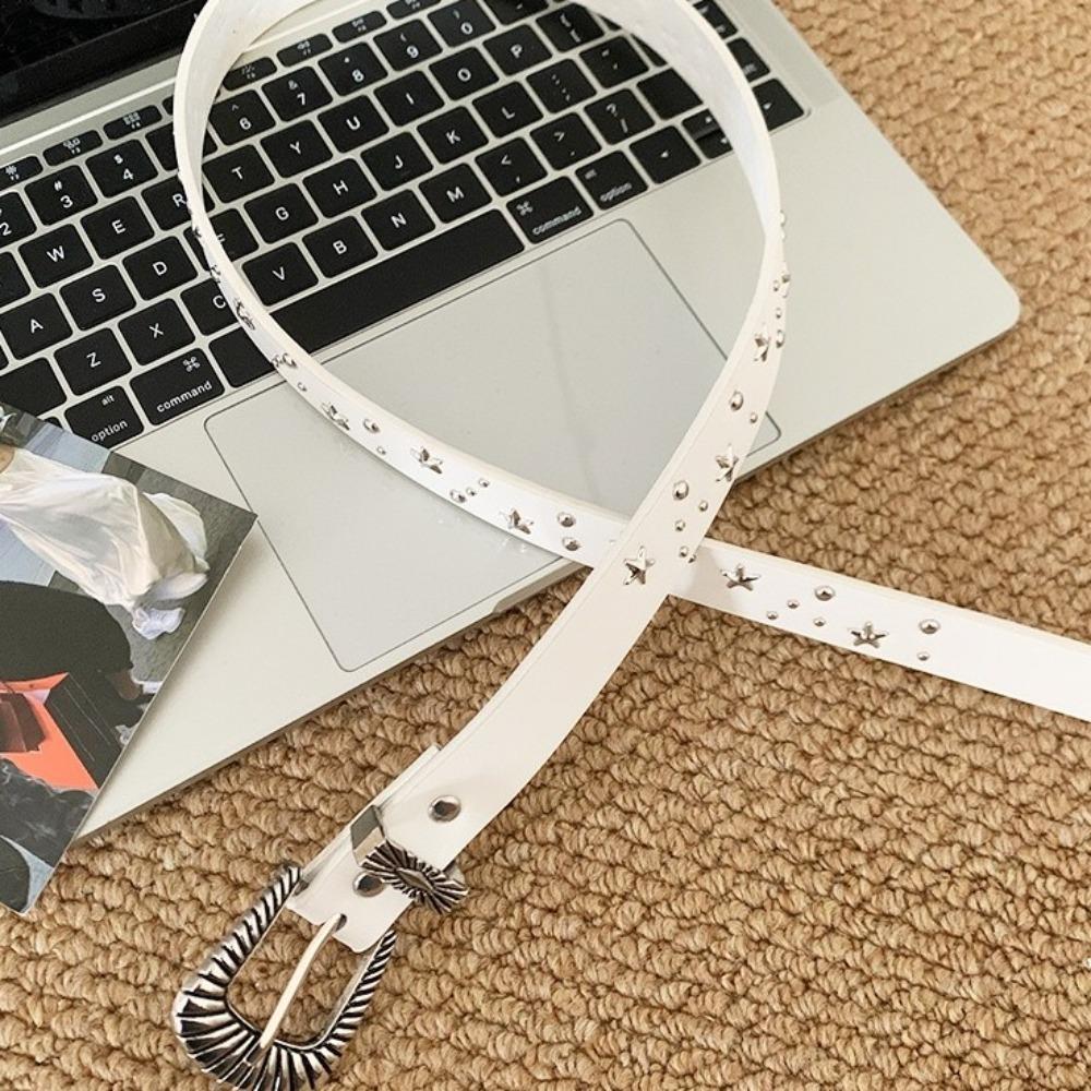 Punk Style Star Rivet Waist Belt Trouser Decoration PU Leather Waistbands Y2K Wide Belt  Girls