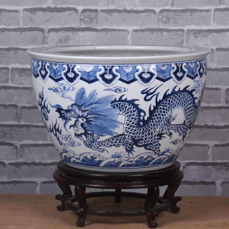 2024 New Chinese Hand-Painted Large Ceramic Fish Tank and Outdoor Flower Pot