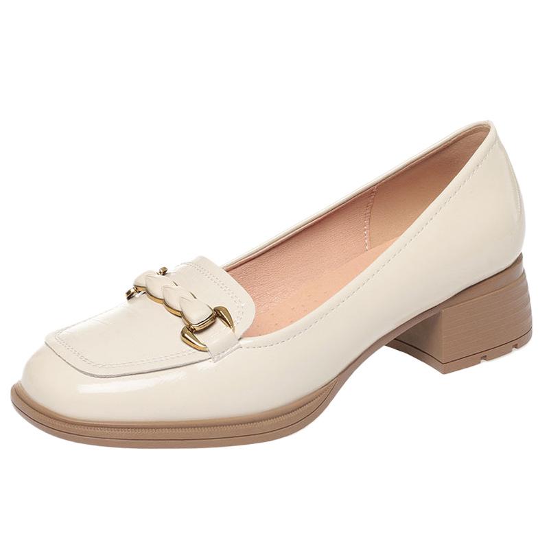 Damskie wsuwane płaskie buty na grubym obcasie - Kwadratowy nosek, Niskie wycięcie, Oddychające, Super miękka podeszwa, Wygodne