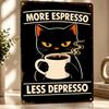 Black Cat With Espresso Personalized D Textured Metal Poster Wall Art Vintage Tin Signs for Living Room Decoration Items Decor