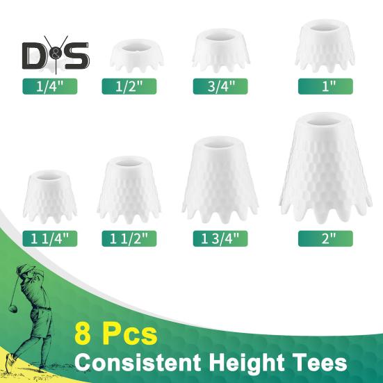 8Pcs Unbreakable Golf Tees Stable Structure Wear Resistant Unique Ripple Design Outdoor Indoor Golf Simulator Tees for Training
