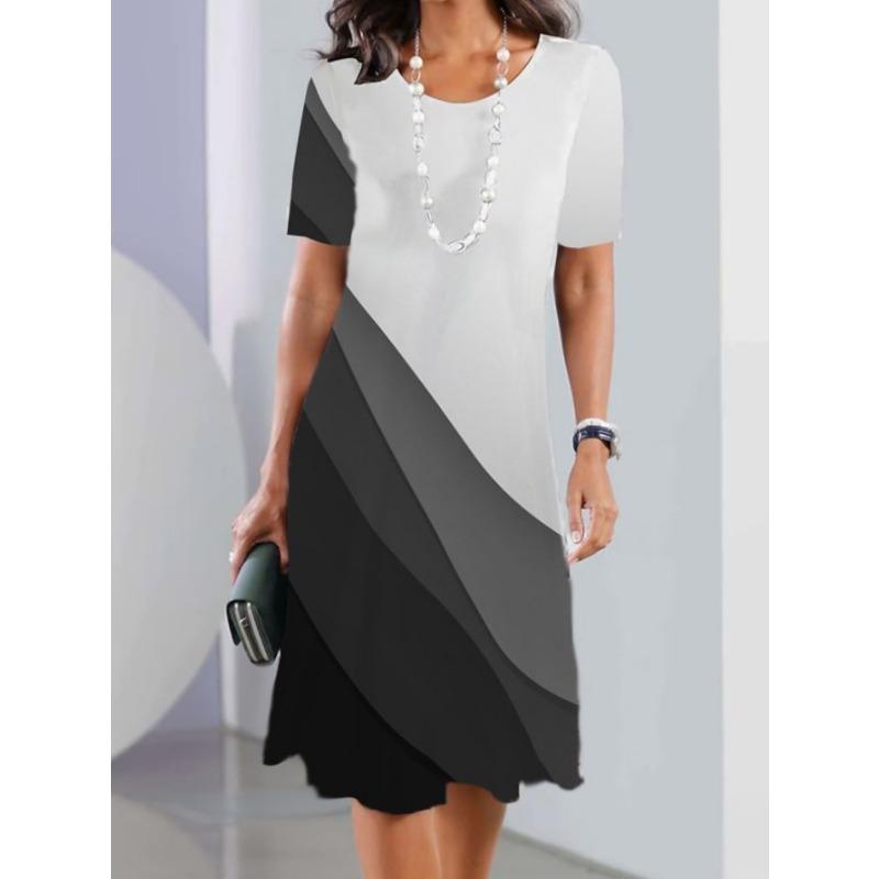 

YYFS Жіноча мода, літо, весна, повсякденні сукні з квітковим візерунком, короткими рукавами та круглим вирізом XXL