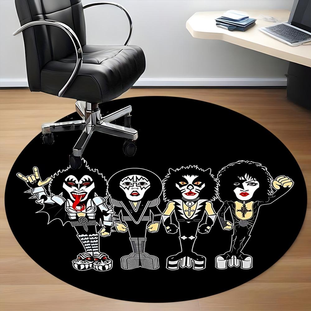 1PC KISS Band Office Round Rug - Perfect for Office or Study Decor, Machine Washable, Non-Slip Backing, Decorative Floor Mat