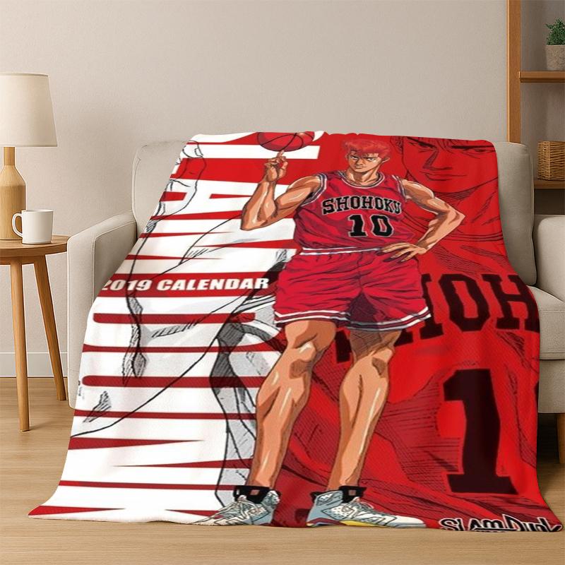 Cartoon Slam Dunk Basketball Anime Flannel Blanket Soft Warm Blanket Throw Blanket for Bedroom Living Room Bed Travel Picnic