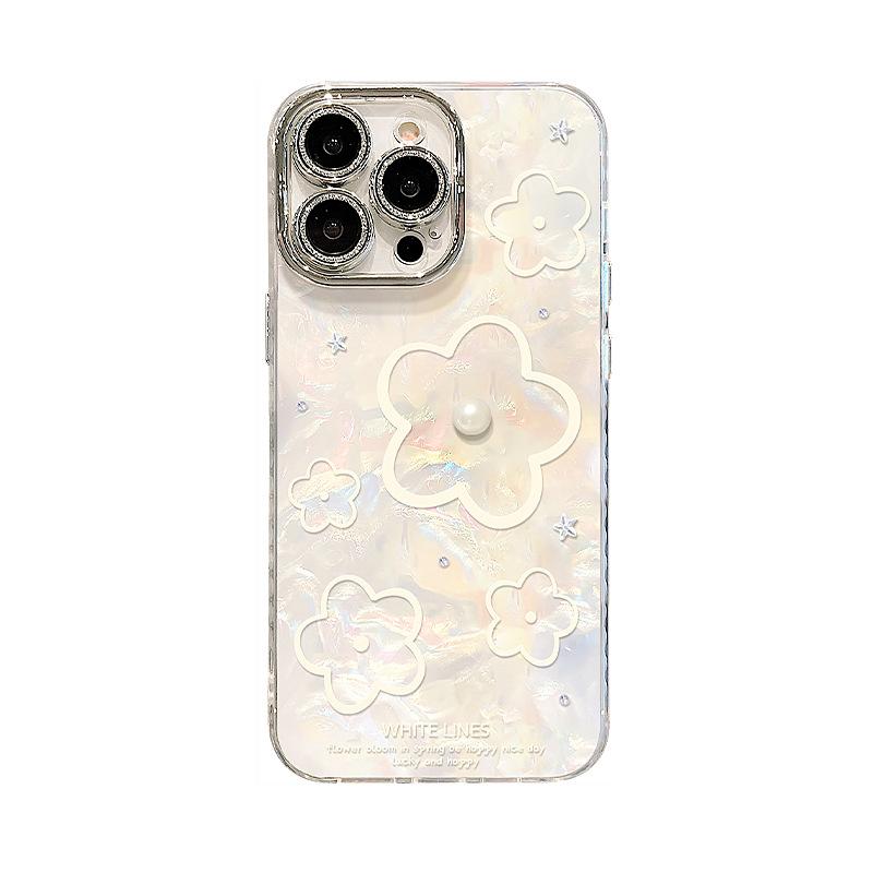 Pearl Line Flower Suitable for 17promax Mobile Phone Case Iphone16 Light Luxury Premium 15 Three-dimensional 14 New Women's Models