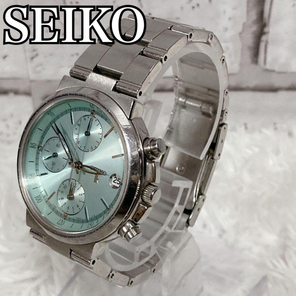 [USED] Working Seiko Lukia Chronograph Wristwatch, Aqua Green and Silver