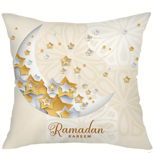 Golden Eid Mubarak Moon Cushion Covers Square Elegant Printed Zipper Closure Pillow Core Living Room Chair Sofa Bedroom Decora