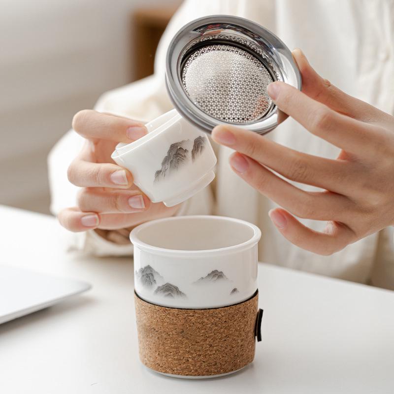 Portable Jade Sheep Travel Tea Set with Landscape Design - Ideal for Business Gifts