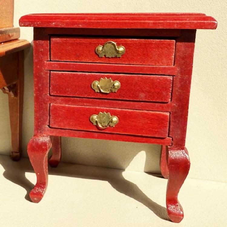 1/12 Scale Miniature Wooden Nightstand Vintage Cabriole Leg Design With Working Drawer For Dollhouses