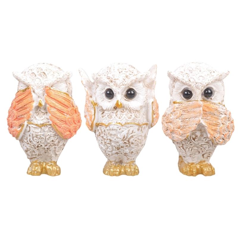 3 szt. Figurki Dekoracyjne Sowy Nie Słyszy Nie Widzi Nie Mówi Nie Sowa Zwierzę Rzeźby Żywiczne Ozdoby do Salonu i Biura