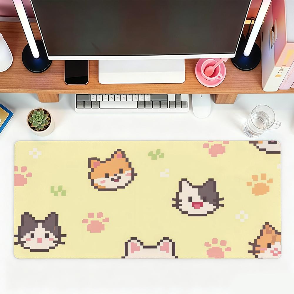 Kawaii Cartoon Pixel Kitten Mouse Pad For Office Gaming And Keyboards NonSlip Large Waterproof